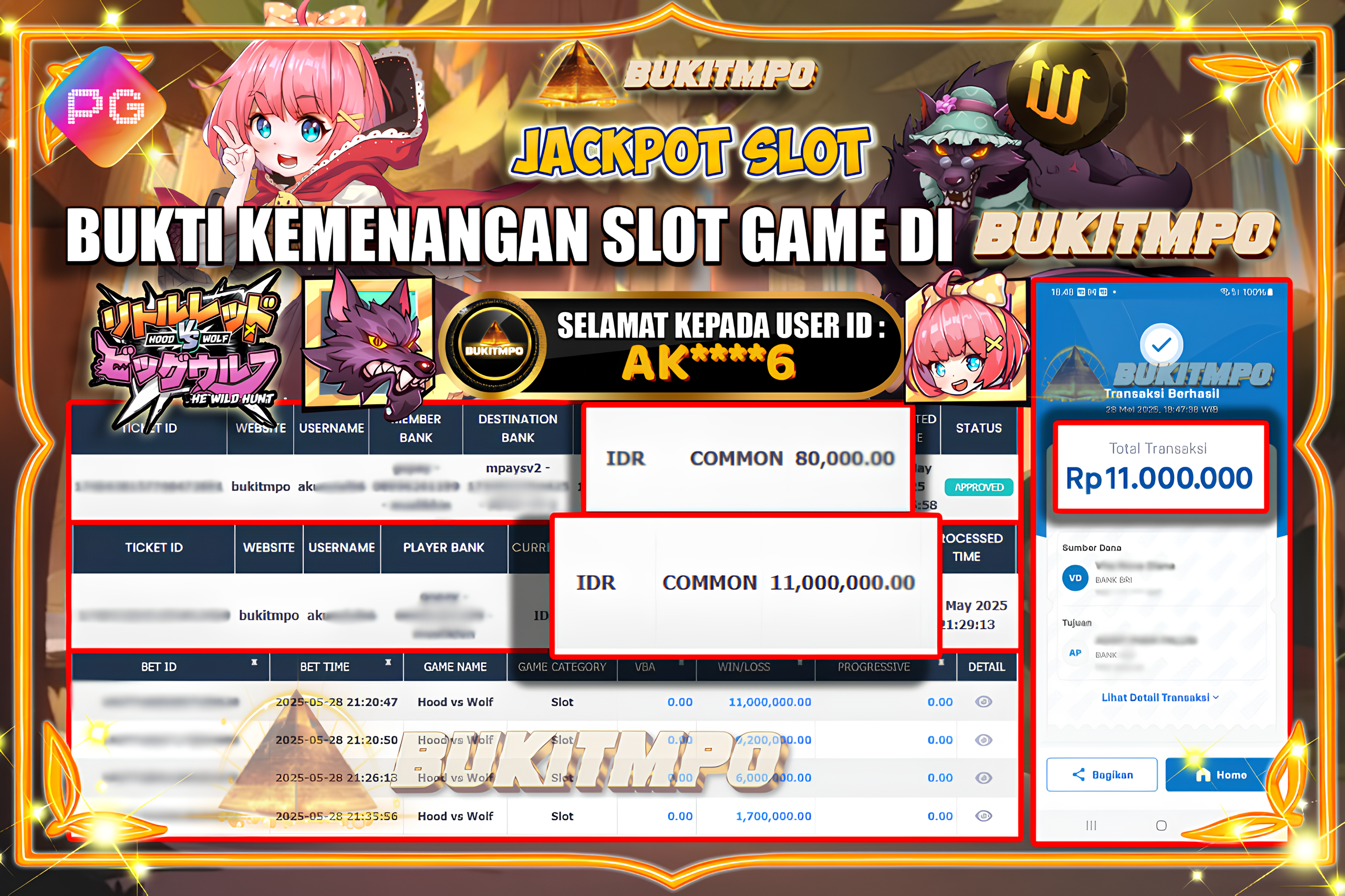 BUKITMPO JACKPOT SLOT Hood vs Wolf Rp.11.000.000,- LUNAS